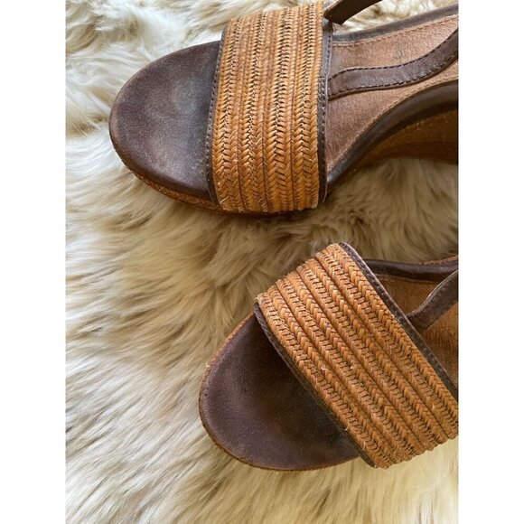UGG Women's Leather & Woven Straw Wedge Espadrille Sandals Brown Size 7 - Picture 3 of 11